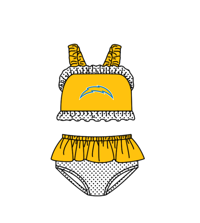 Preorder moq 5 Baby Girls Yellow Fur Strap Vest Top Bummies Short Team Swimsuits
