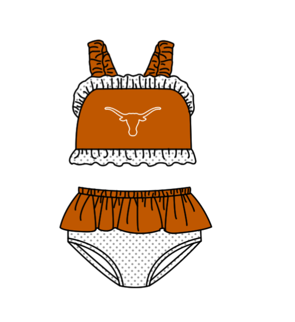 Preorder moq 5 Baby Girls Strap Orange Bulls Vest Top Bummies Short Team Swimsuits