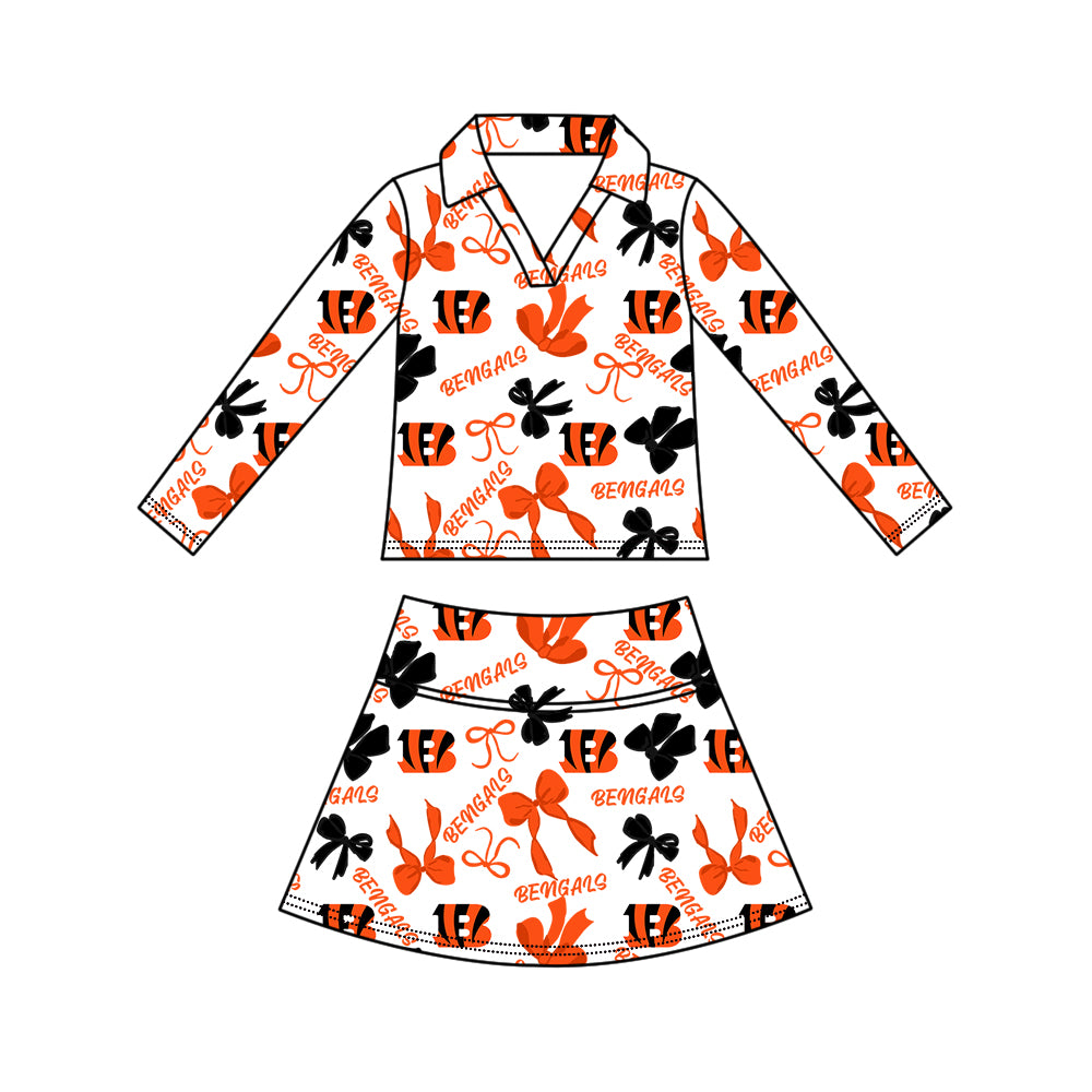Preorder (moq 5)Baby Girls Bows Bengals Top Skirt Short Team Clothes Set