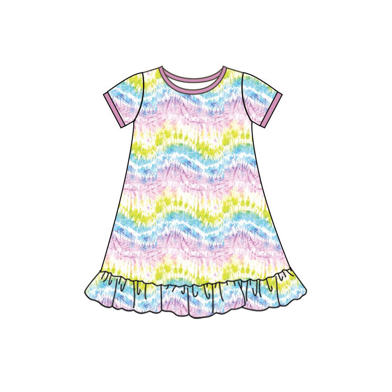 Preorder(moq 5) Baby Girls Colorful Stripe Ruffle Knee Length Dresses