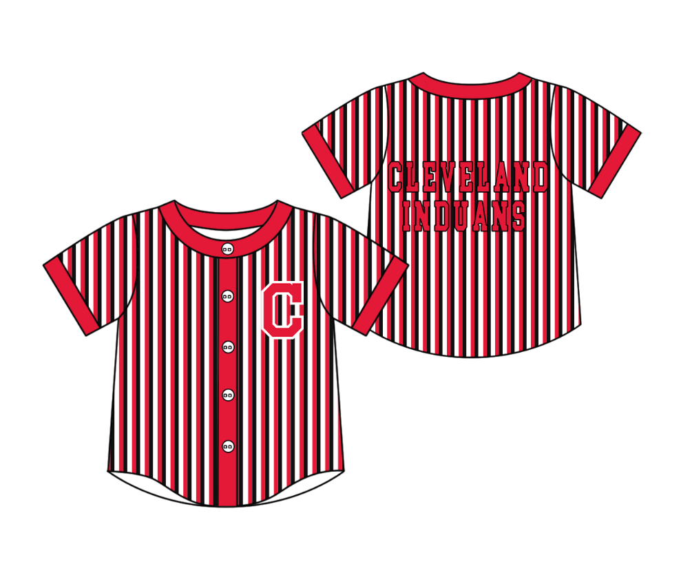 Preorder moq 5 Baby Boys Short Sleeve C Cleveland Induans Team Button Stripe Shirts Top