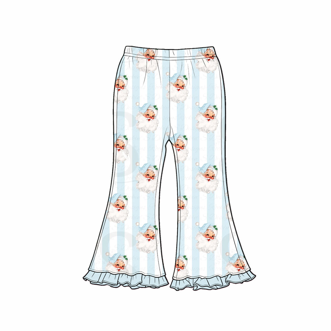 Preorder (moq 5)Baby Girls Blue Stripe Santa Christmas Flare Pants Bottom