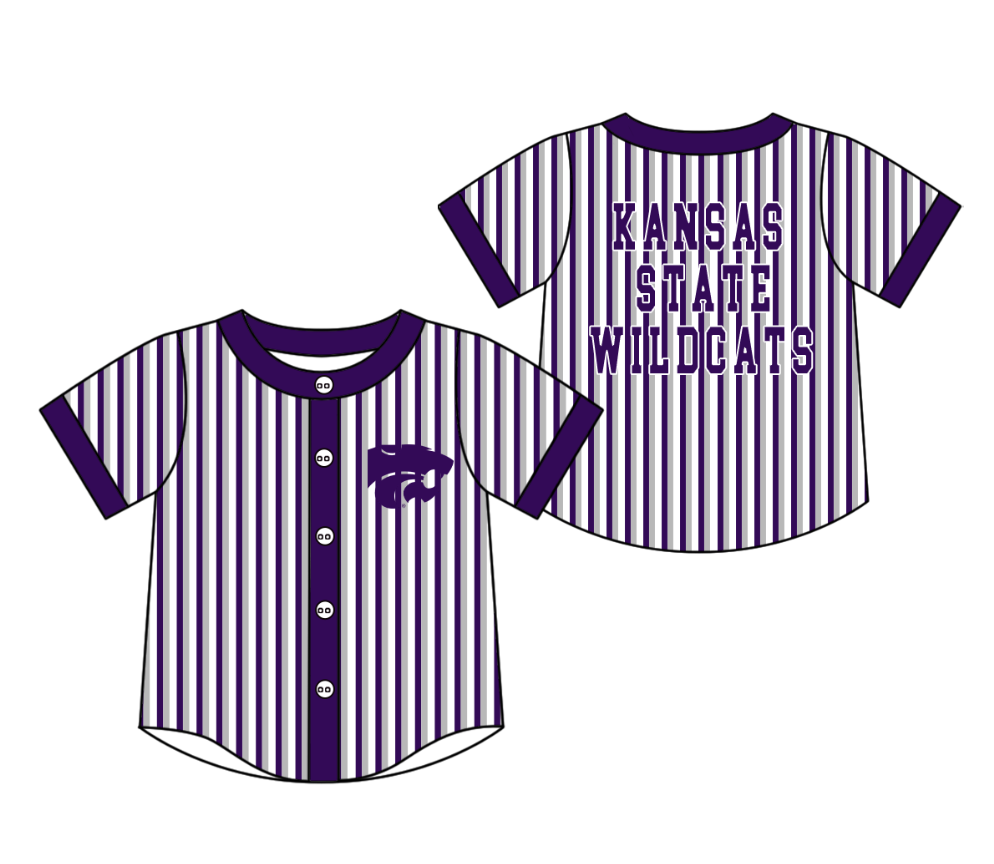 Preorder moq 5 Baby Boys Short Sleeve Kansas State Wildcats Team Button Stripe Shirts Top