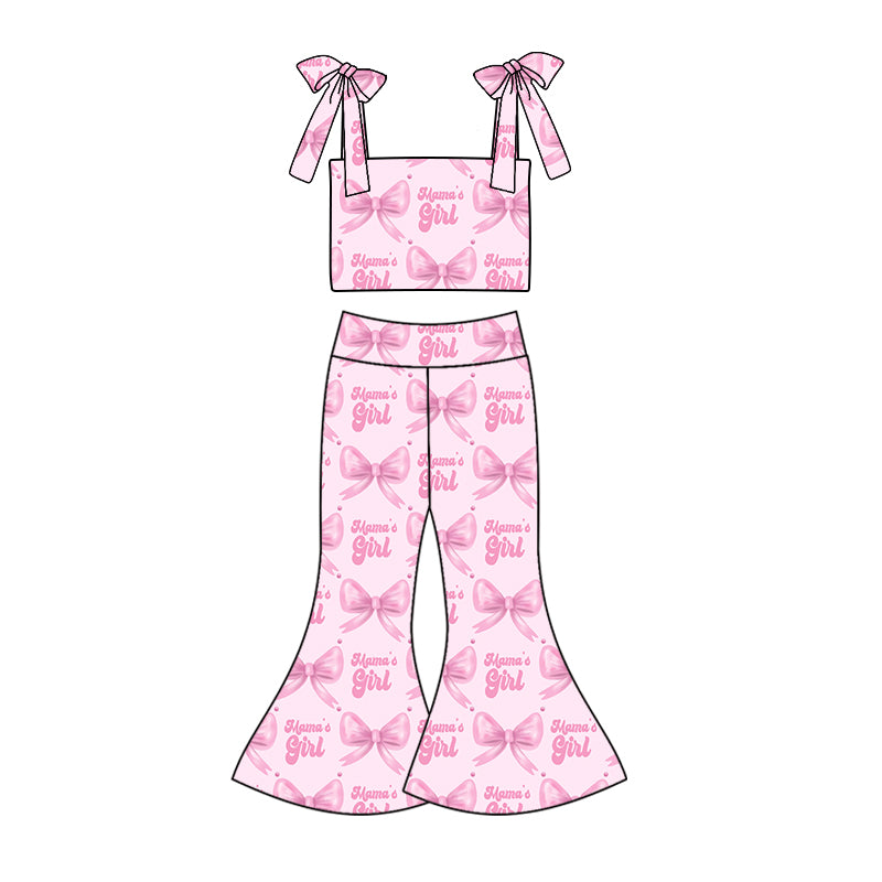 Preorder (moq 5)Baby Girls Mama's Girl Bows Straps Top Bell Pants Clothes Sets