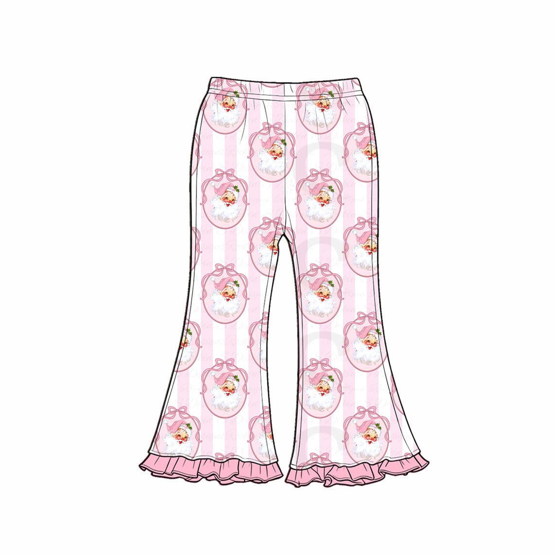 Preorder (moq 5)Baby Girls Pink Stripe Bows Santa Christmas Flare Pants Bottom