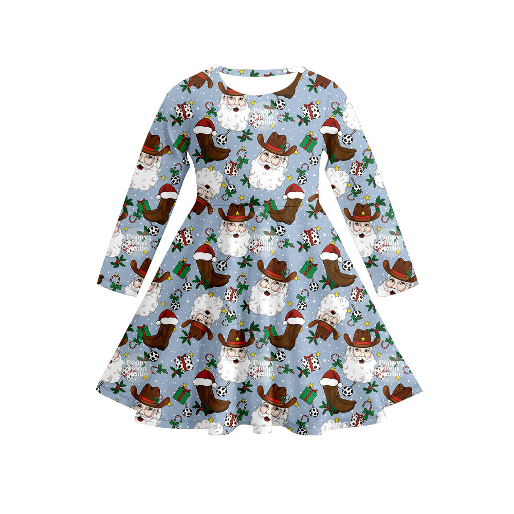 Preorder (moq 5)Baby Girls Long Sleeves Bows Candy Cane Santa Plaid Knee Length Dresses