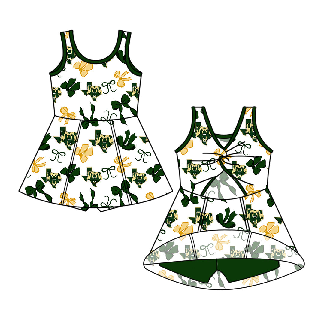 Preorder (moq 5)Baby Girls Sleeveless Bows Team Short Knee Length Dresses