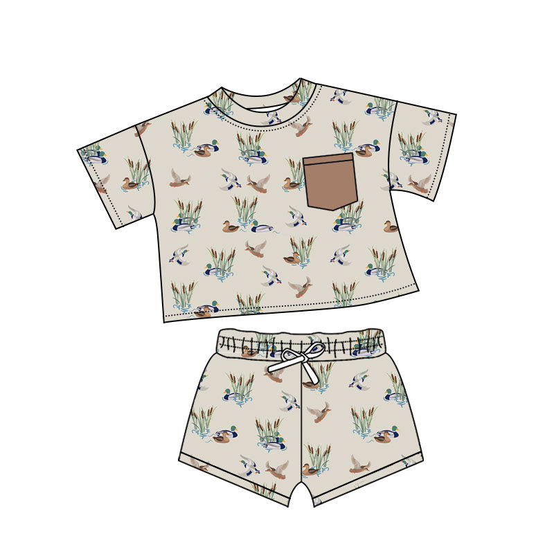 Preorder(moq 5) Baby Boys Ducks Plaid Pockets Top Shorts Clothes Sets