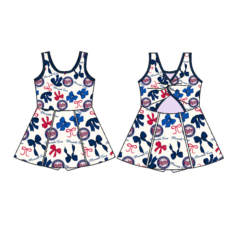 Preorder (moq 5)Baby Girls Sleeveless Bows Plaid Turins Shorts Team Knee Length Dresses