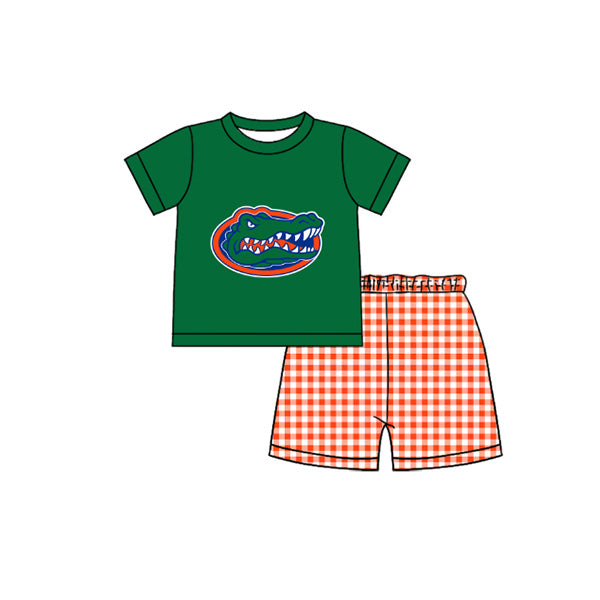 Preorder moq 5 Baby Boys Short Sleeve Crocodiles Top Checked Shorts Team Clothes Set