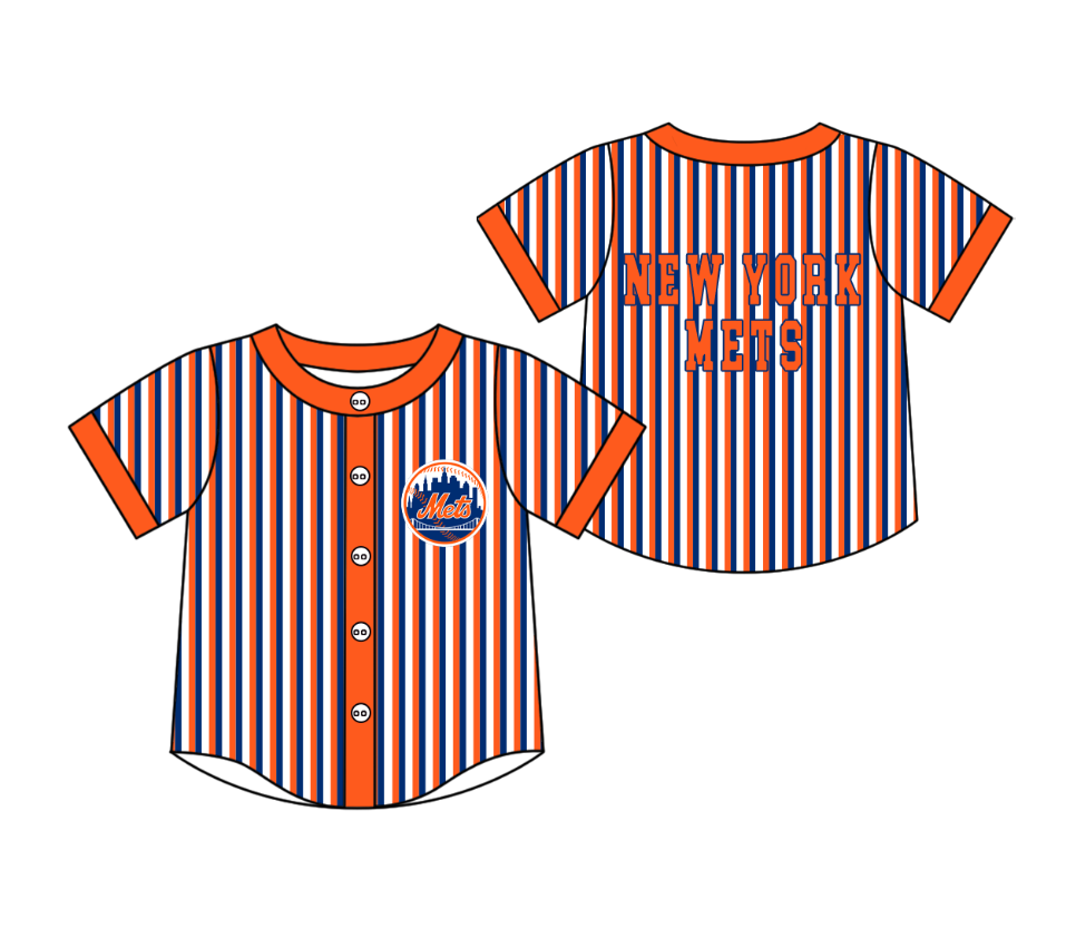 Preorder moq 5 Baby Boys Short Sleeve New York Mets Team Button Stripe Shirts Top