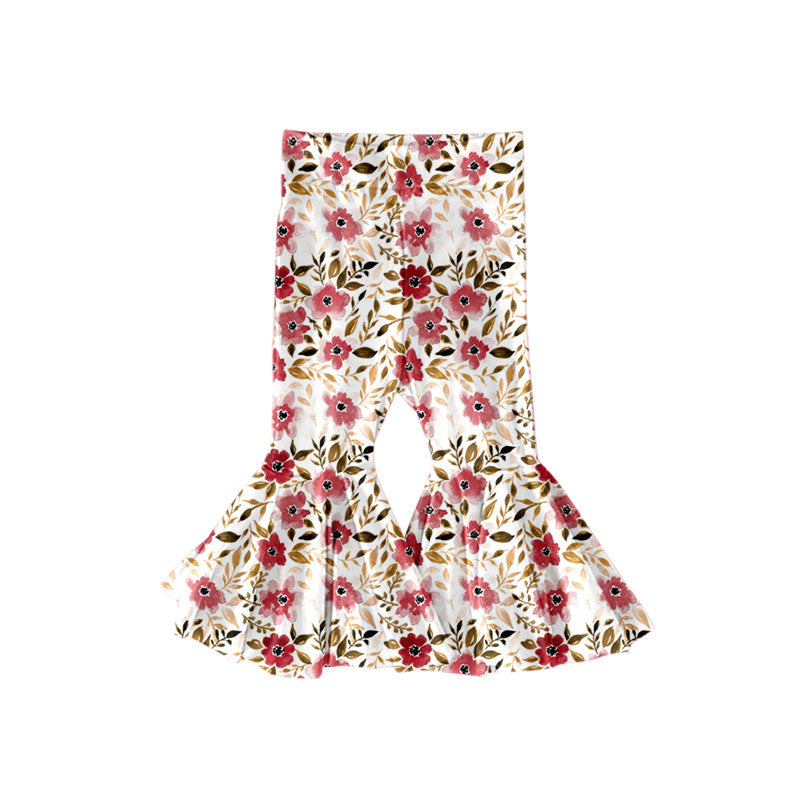 Preorder (moq 5)Baby Girls Pink Flowers Plaid Bell Bottom Pants