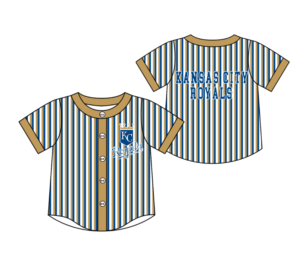 Preorder moq 5 Baby Boys Short Sleeve Kansas City Royals Team Button Stripe Shirts Top