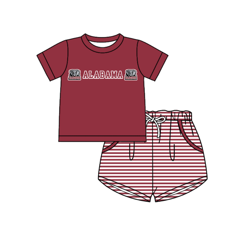 Preorder (moq 5)Baby Boys Alabama Shirt Top Pockets Stripe Short Team Clothes Set