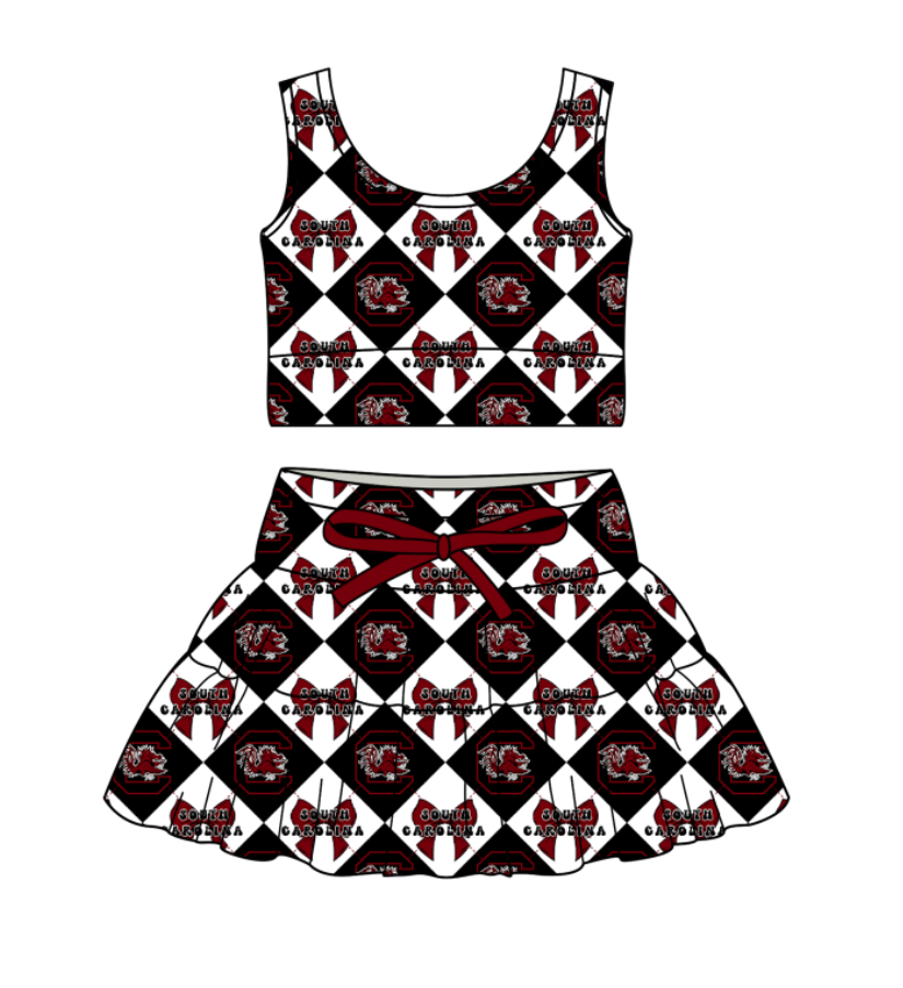 Preorder (moq 5)Baby Girls Team Bows Checked Vests Top Skirt Shorts Clothes Sets