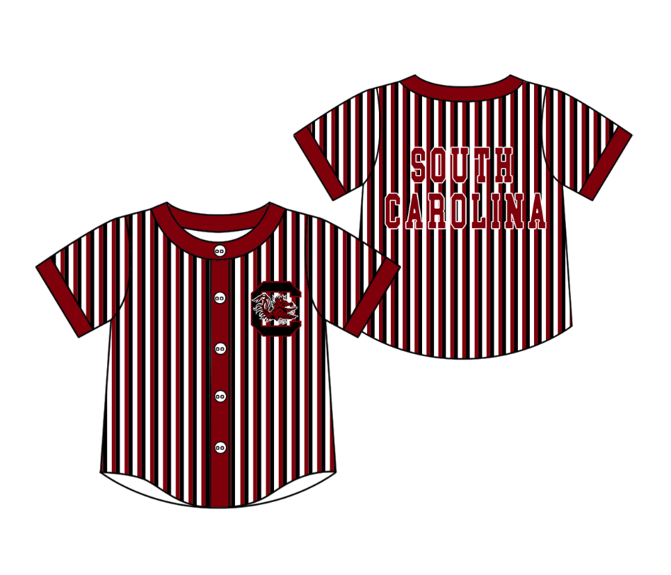 Preorder moq 5 Baby Boys Short Sleeve South Carolina Team Button Stripe Shirts Top