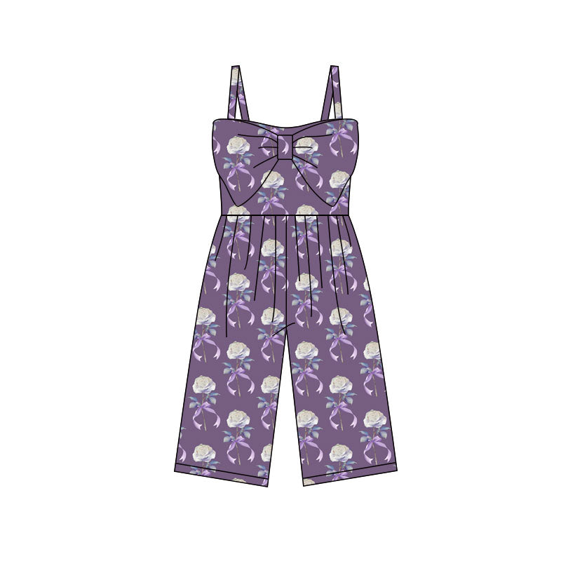 Preorder (moq 5)Baby Girls Purple Strap Bows Flowers Pants Jumpsuits