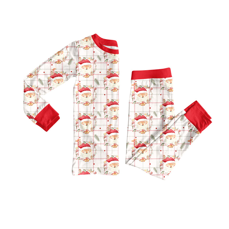 Preorder (moq 5)Baby Girls Long Sleeves Santa Plaid Top Pant Pajamas Sets