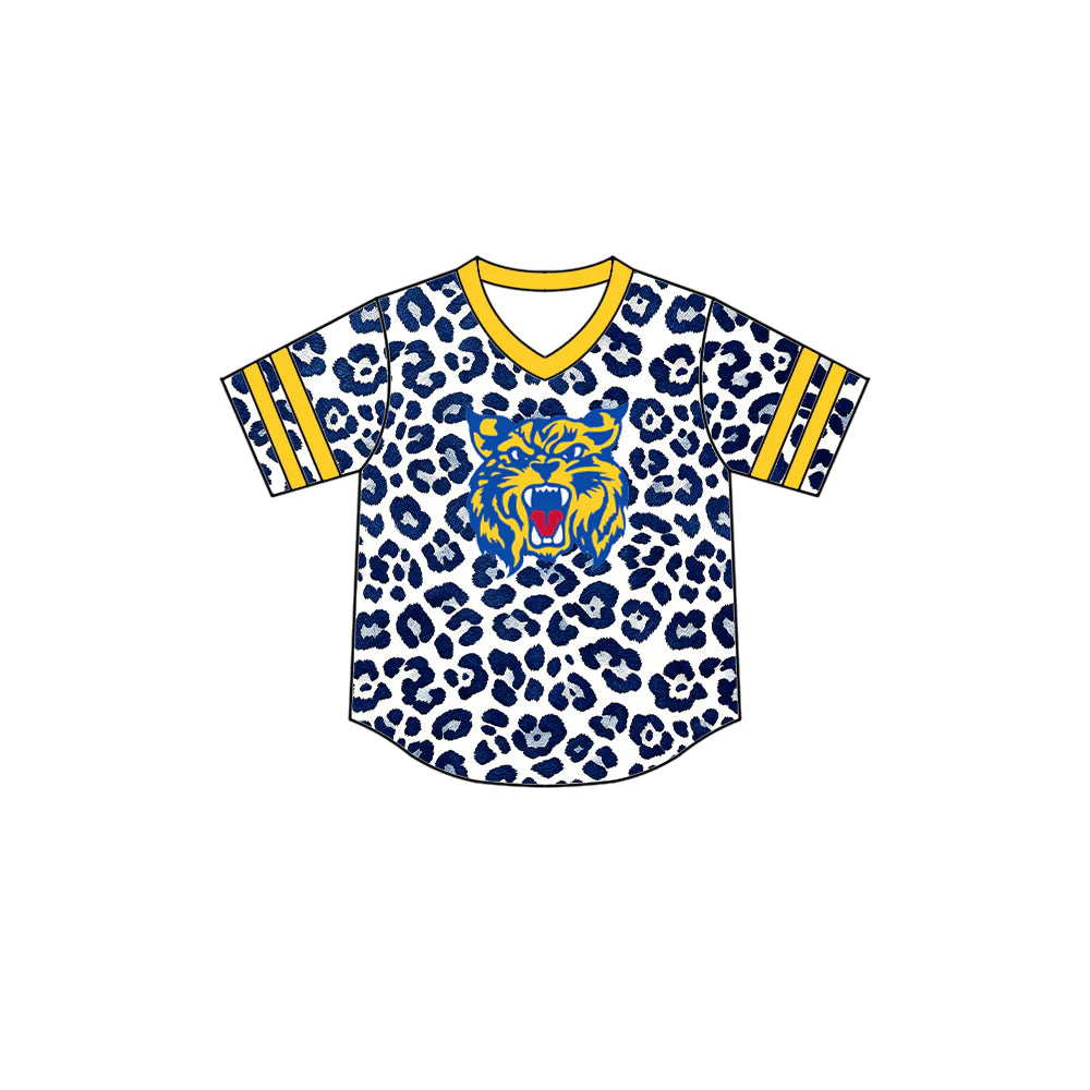 Preorder (moq 5)Baby Boys Short Sleeve Blue Leopard Raymondville Team T-shirts Top