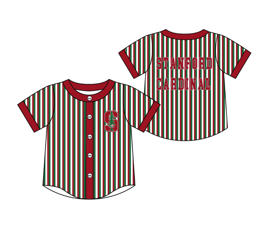 Preorder moq 5 Baby Boys Short Sleeve Stanford Cardinal Team Button Stripe Shirts Top