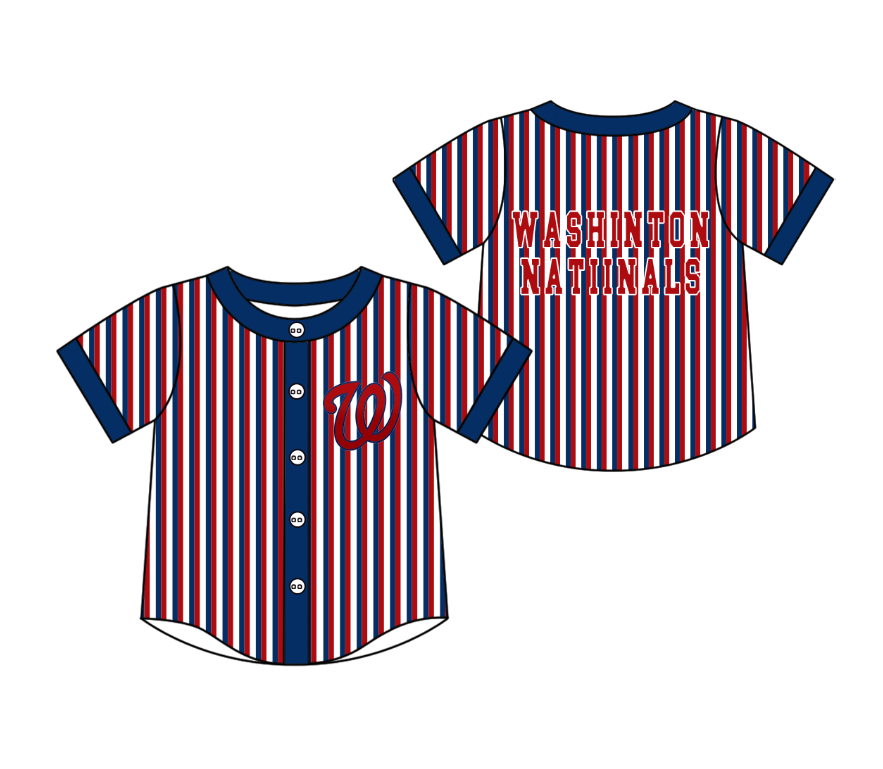 Preorder moq 5 Baby Boys Short Sleeve Washinton Team Button Stripe Shirts Top