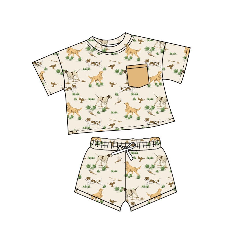Preorder(moq 5) Baby Boys Ducks Dogs Plaid Pockets Top Shorts Clothes Sets
