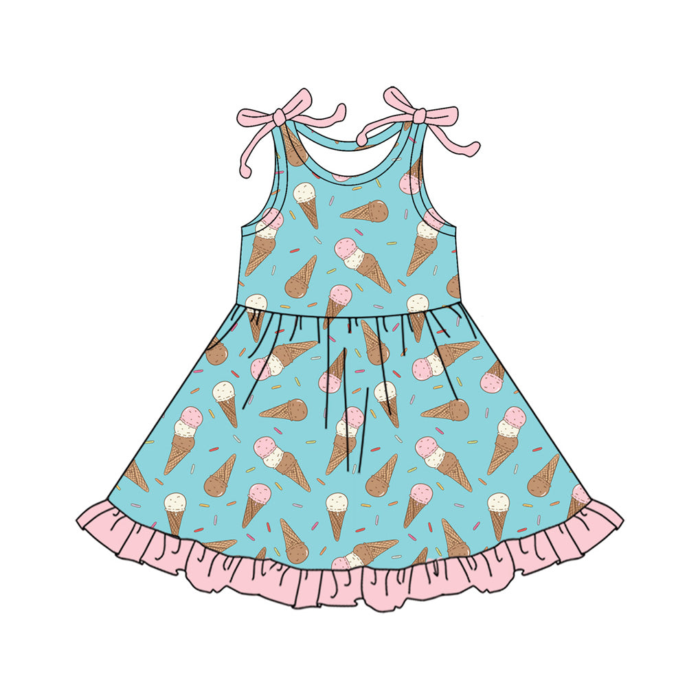 Preorder (moq 5)Baby Girls Bows Sleeveless Sprinkles Ruffle Knee Length Dresses
