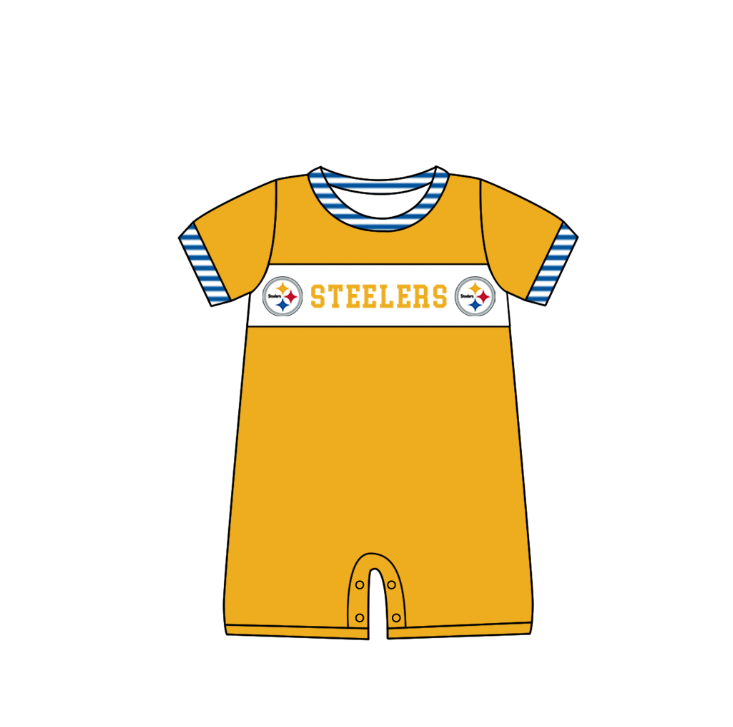 Preorder (moq 5)Baby Boys Yellow Short Sleeve Steelers Team Rompers