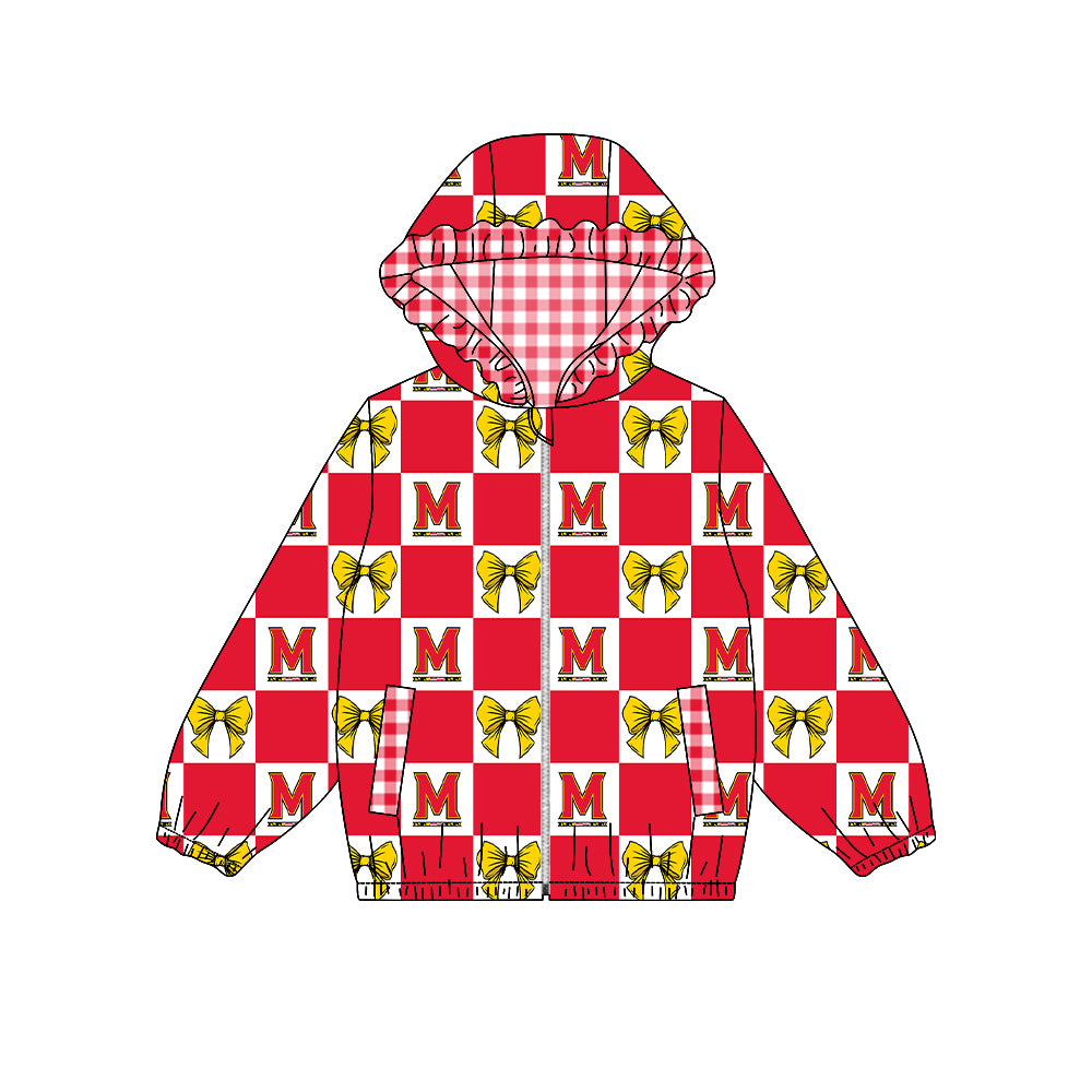 Preorder (moq 5) Baby Girls Bows Maryland Checked Team Ruffle Hoodie Tops