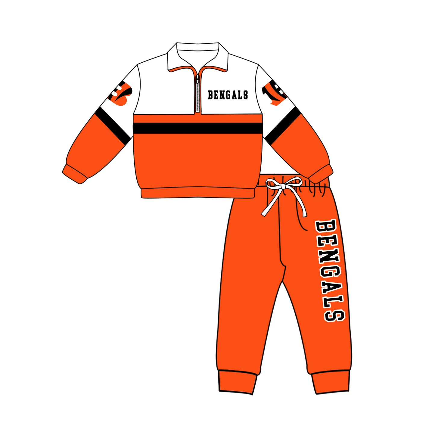 Preorder (moq 5)Baby Boys Bengals Zip Pullovers Jogger Team Clothes Set