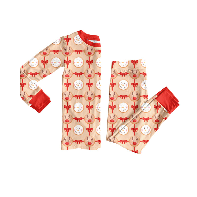 Preorder(moq 5) Baby Girls Christmas Reindeer Bows Top Pants Lounge Wear Pajamas Sets