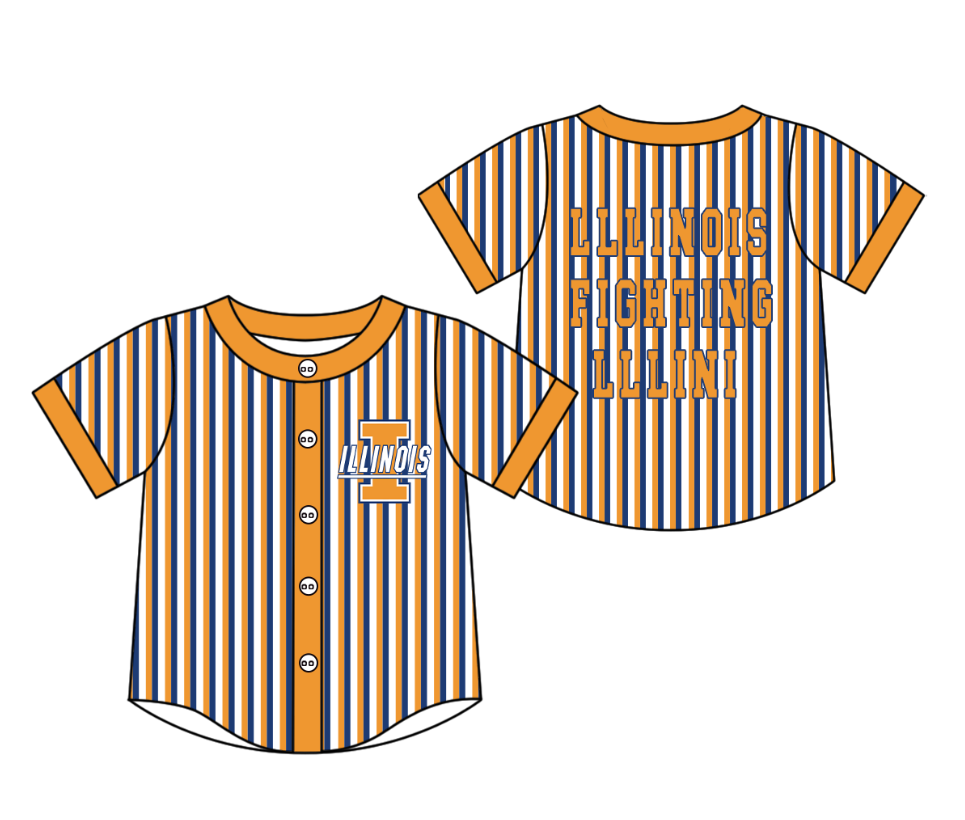 Preorder moq 5 Baby Boys Short Sleeve Lllinois Fighting Team Button Stripe Shirts Top