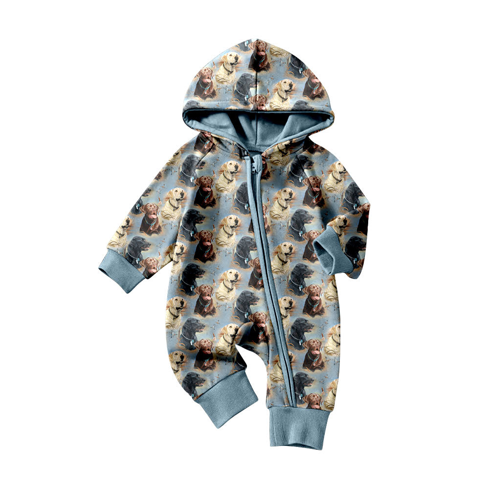 Preorder (moq 5)Baby Boys Dogs Hoodies Two Way Zip Convertible Hunting Rompers