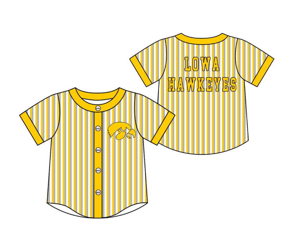 Preorder moq 5 Baby Boys Short Sleeve Lowa Hawkeyes Team Button Stripe Shirts Top