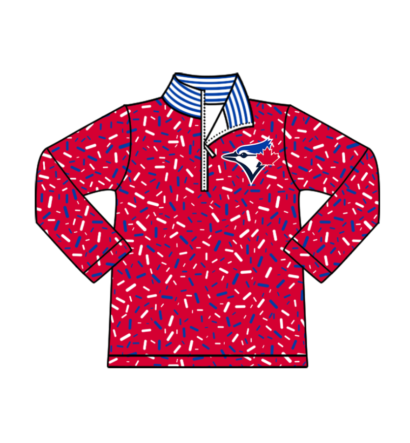 Preorder(moq 8)Baby Boys Red Sprinkles Zipper Birds Team Pullovers Top