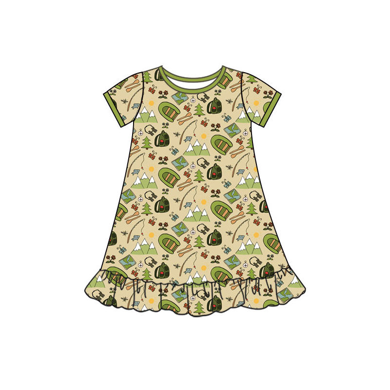 Preorder(moq 5) Baby Girls Camping Hunting Ruffle Knee Length Dresses