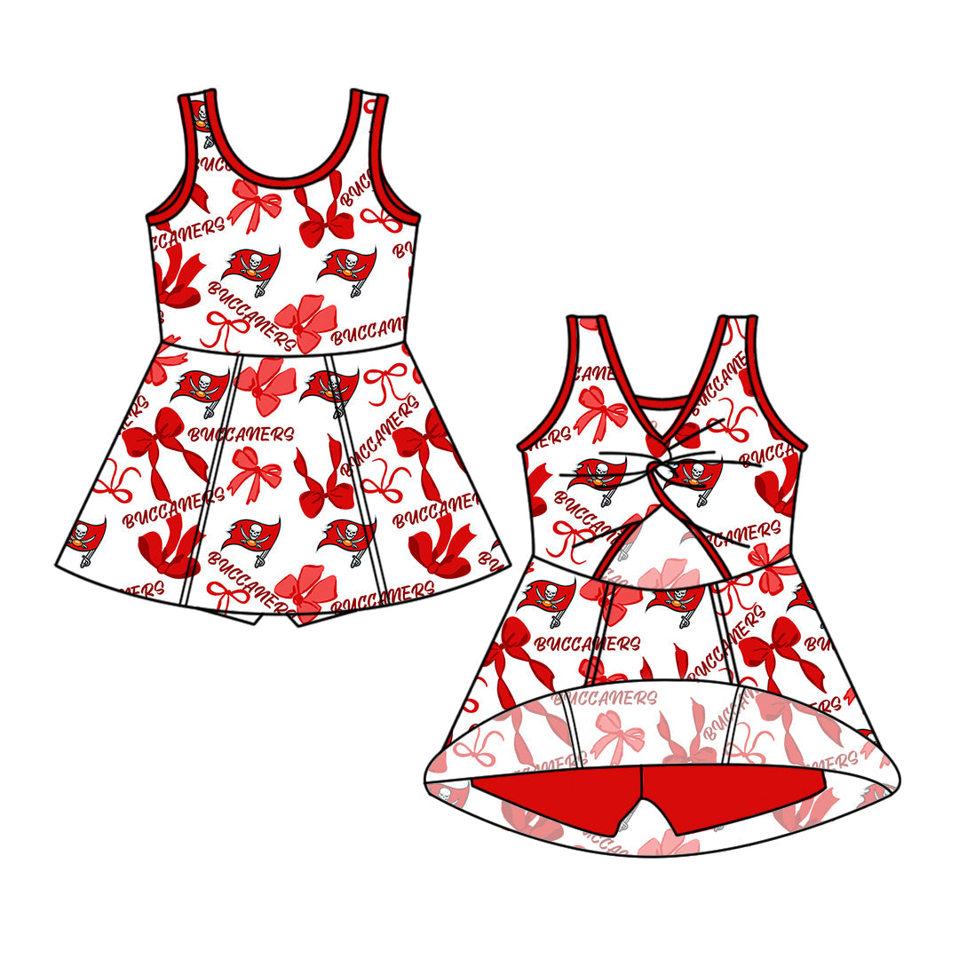 Preorder (moq 5)Baby Girls Sleeveless Bows Team Short Knee Length Dresses