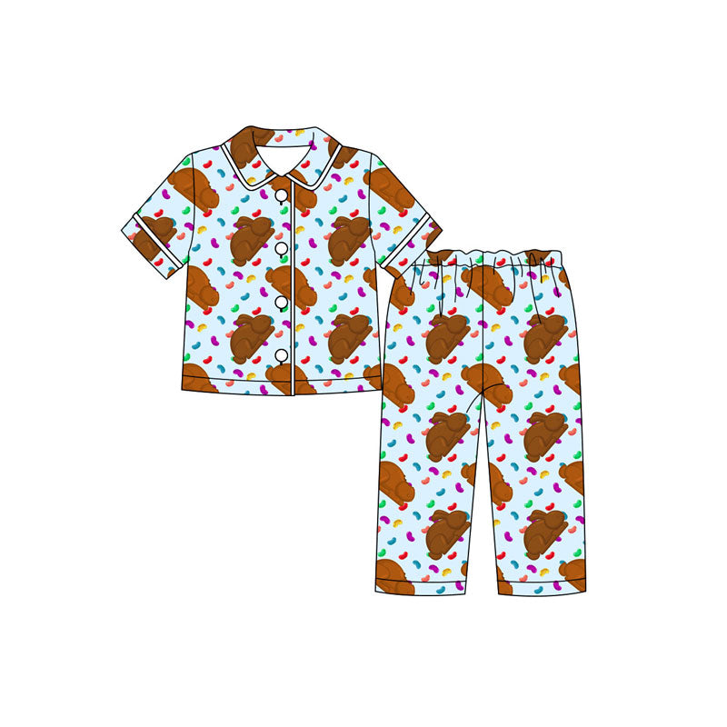 Preorder (moq 5)Baby Boys Colorful Candy Rabbits Button Top Pants Easter Pajamas Sets