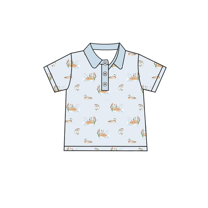 Preorder moq 5 Baby Boys Short Sleeve Ducks Hunting Button Polo Shirts Top