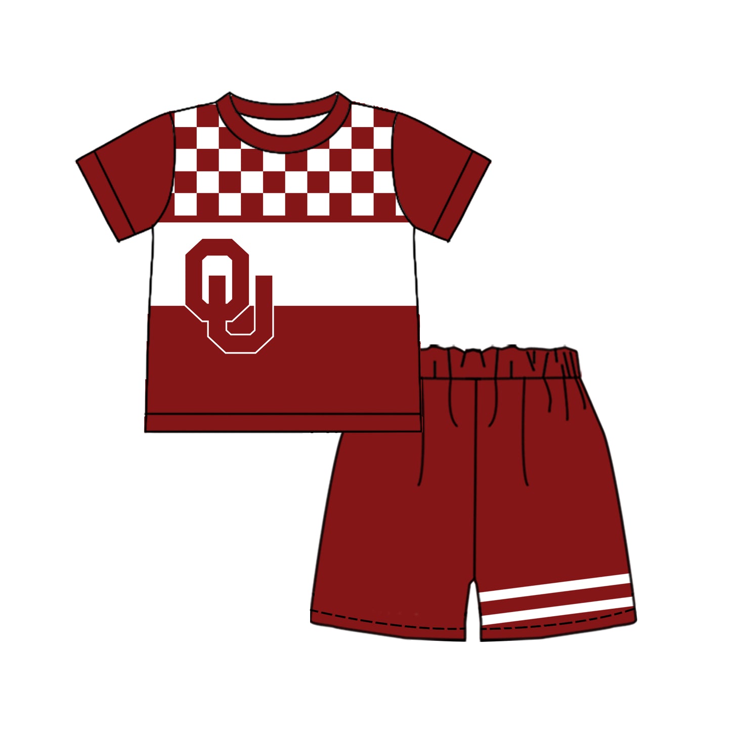 Preorder (moq 5)Baby Boys Red Checked OU Shirt Top Short Team Clothes Sets