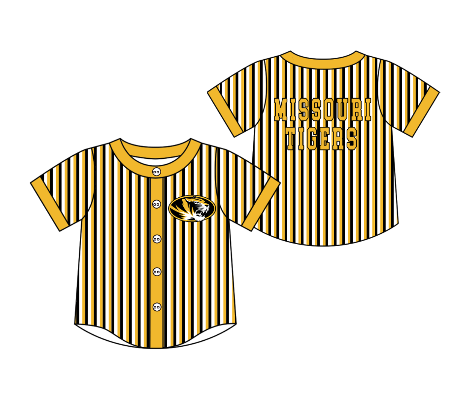 Preorder moq 5 Baby Boys Short Sleeve Missouri Tigers Team Button Stripe Shirts Top