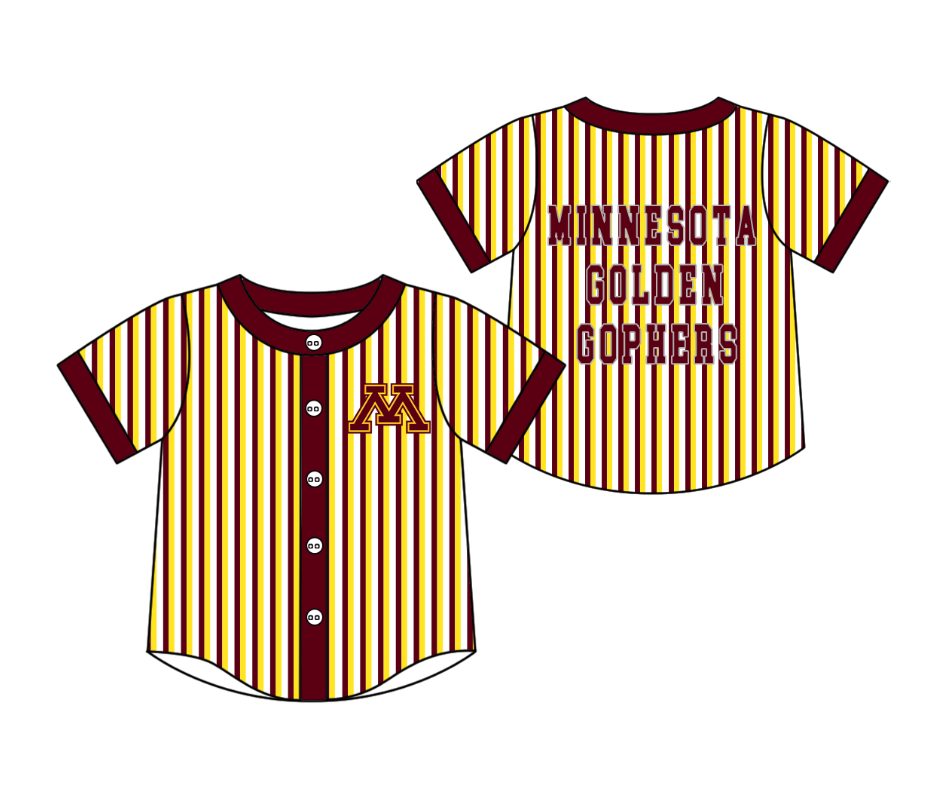 Preorder moq 5 Baby Boys Short Sleeve Minnesota Golden Team Button Stripe Shirts Top