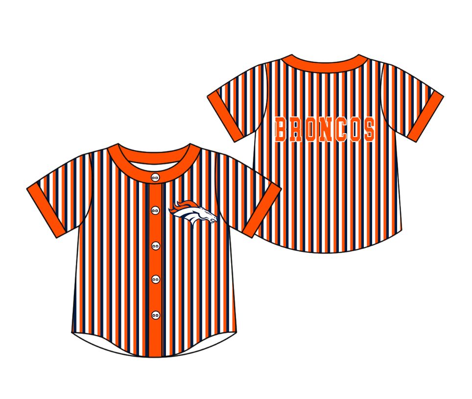 Preorder moq 5 Baby Boys Short Sleeve Broncos Team Button Stripe Shirts Top
