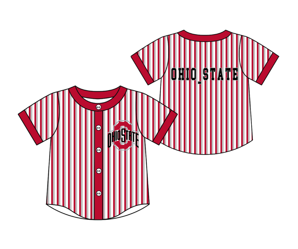 Preorder moq 5 Baby Boys Short Sleeve Ohio State Team Button Stripe Shirts Top