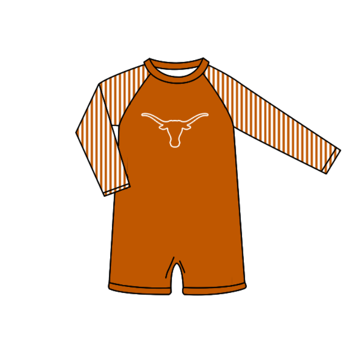 Preorder moq 5 Baby Boys Orange Stripe Long Sleeve Bulls Team Swimsuits