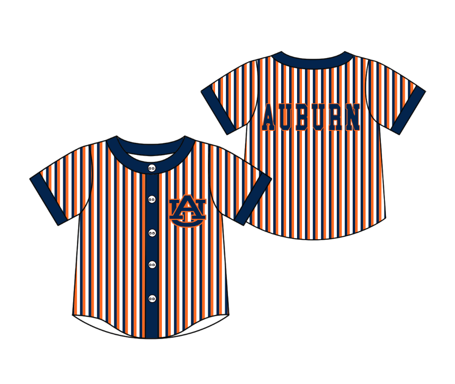 Preorder moq 5 Baby Boys Short Sleeve Auburn Team Button Stripe Shirts Top