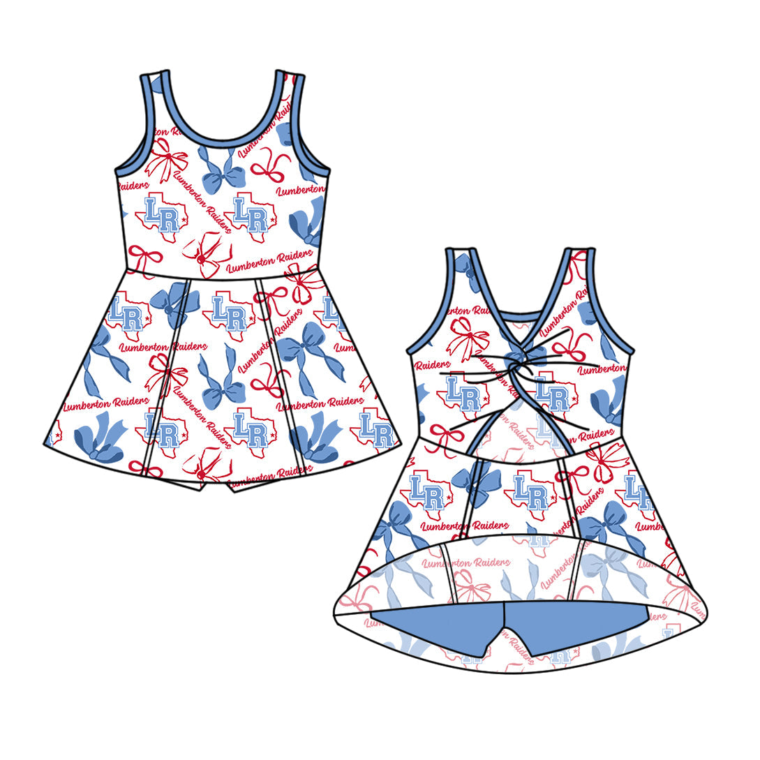 Preorder (moq 5)Baby Girls Sleeveless Bows Team Short Knee Length Dresses