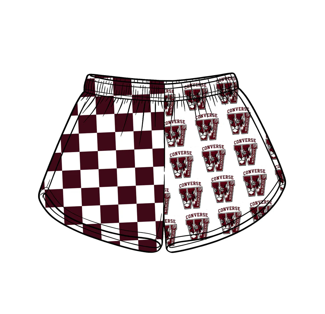 Preorder (moq 5)Baby Girls Maroon Checked Converse Team Shorts Bottom
