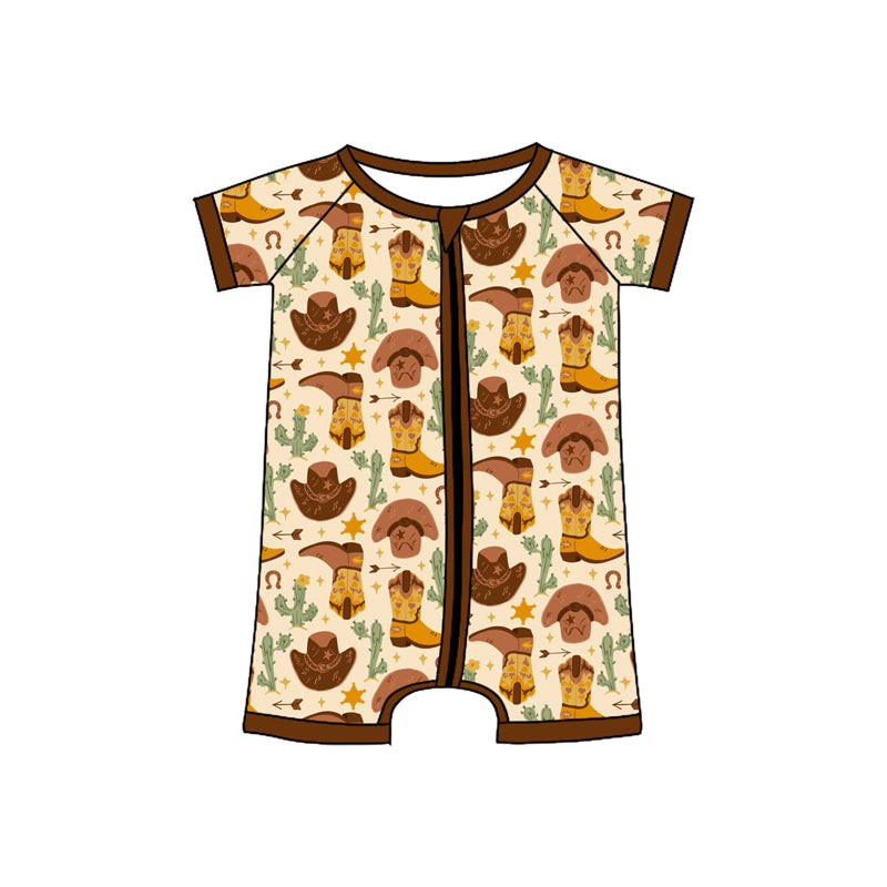 Preorder(moq 5)Baby Infant Boys Boots Cactus Western Zip Rompers