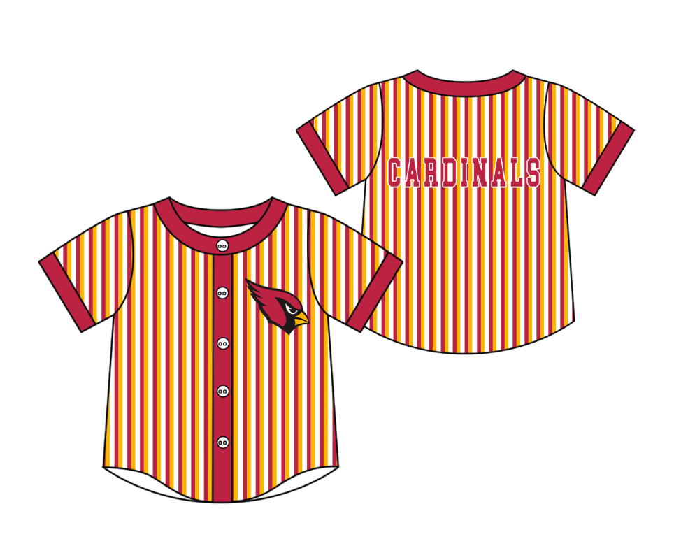 Preorder moq 5 Baby Boys Short Sleeve Cardinals Team Button Stripe Shirts Top